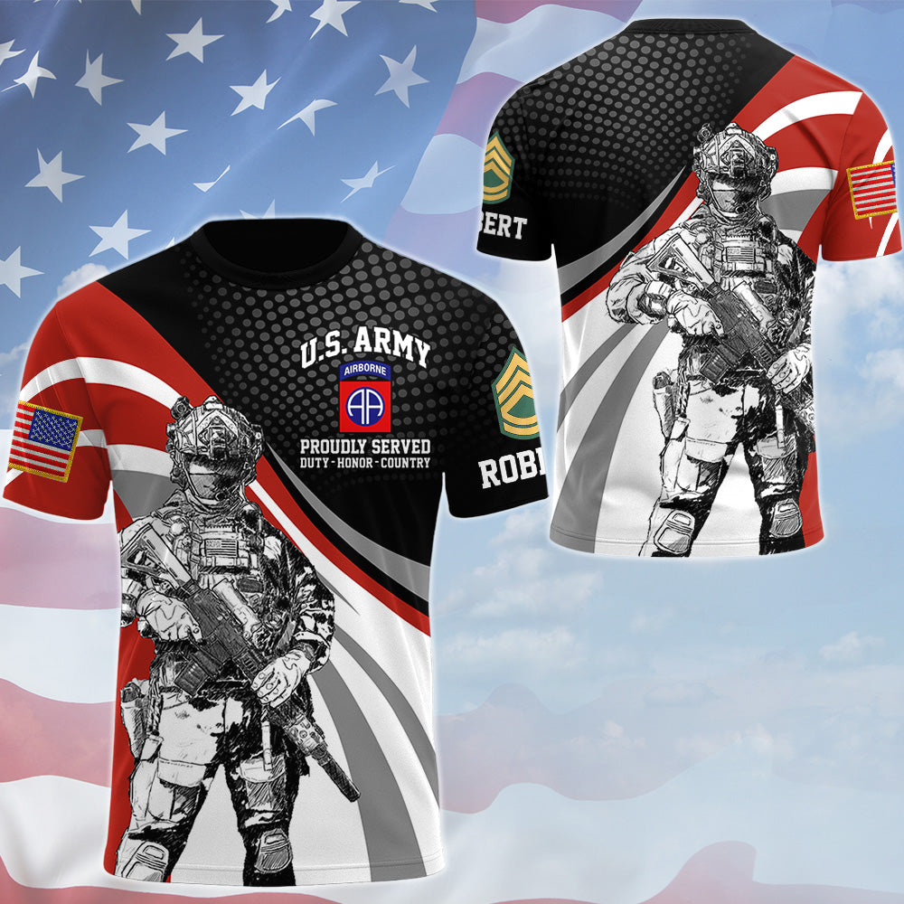 Personalized Proudly Served Soldier Division Rank All Over Print Shirt Hoodie For Soldier Veteran Patriot Shirt H2511 Trna