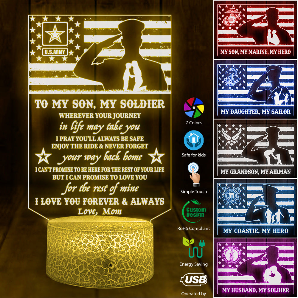 To My Son My Soldier I Love You Forever And Always Custom 3d Led Light Gift For Military Family Mom Dad H2511