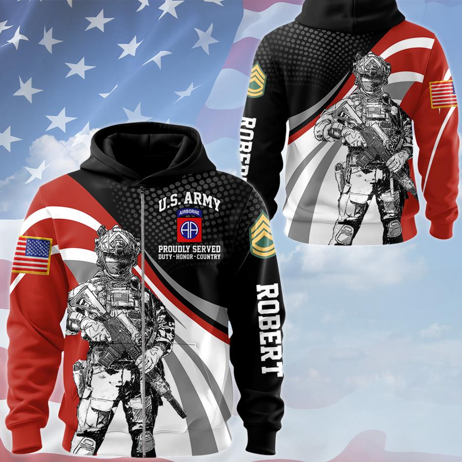 Personalized Proudly Served Soldier Division Rank All Over Print Shirt Hoodie For Soldier Veteran Patriot Shirt H2511 Trna