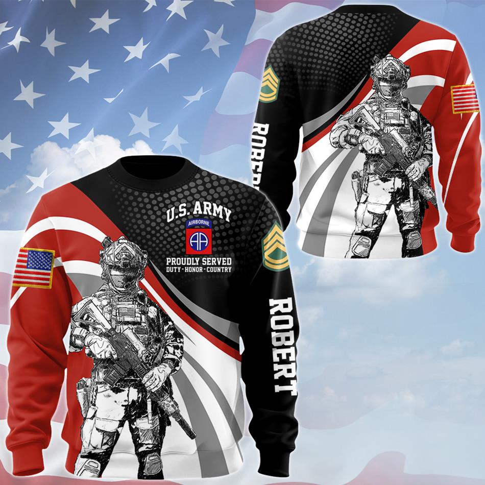 Personalized Proudly Served Soldier Division Rank All Over Print Shirt Hoodie For Soldier Veteran Patriot Shirt H2511 Trna