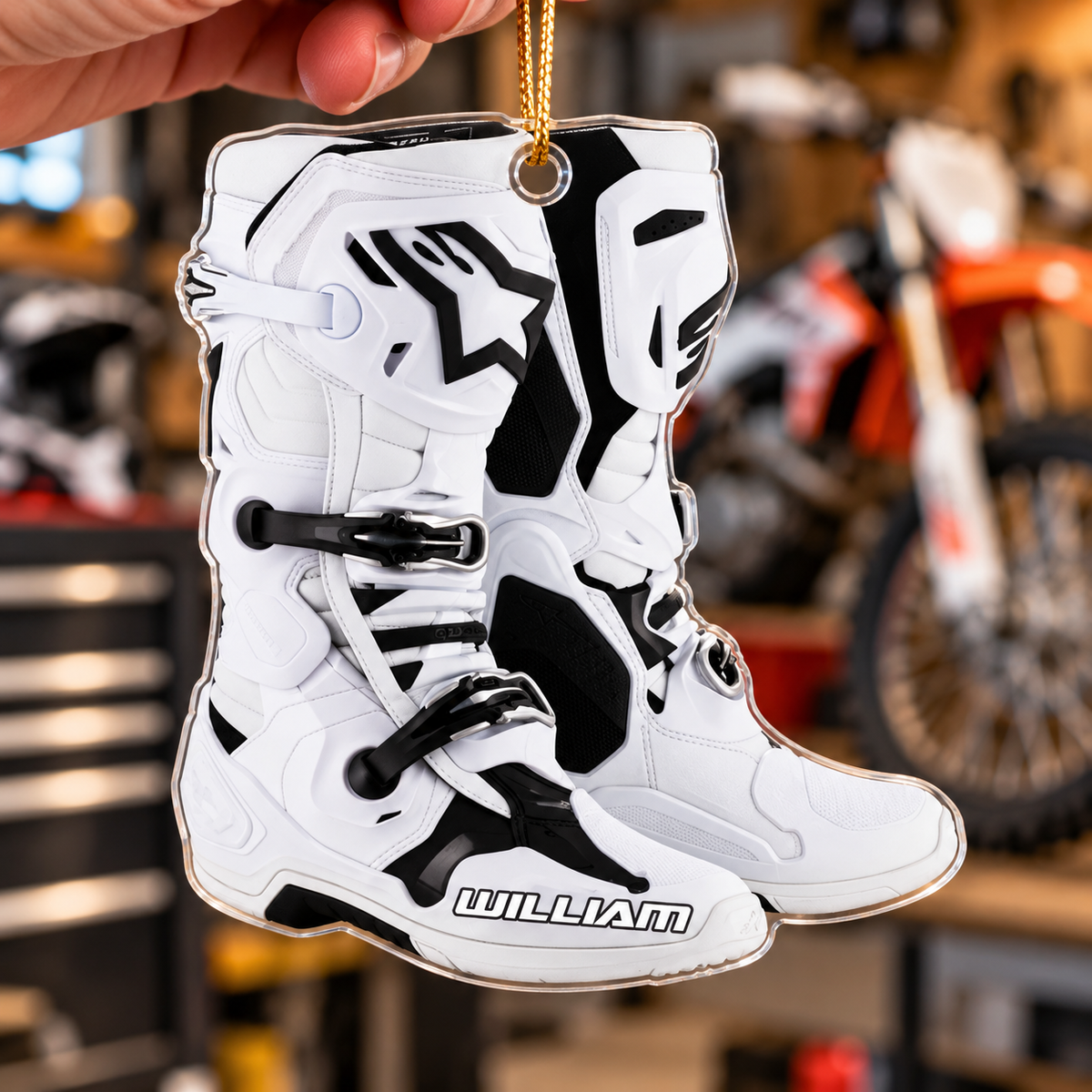 Personalized Ornament Motocross Boots Custom Shaped Ornament, Made By Acrylic And The 2 Sides Are The Same H2511