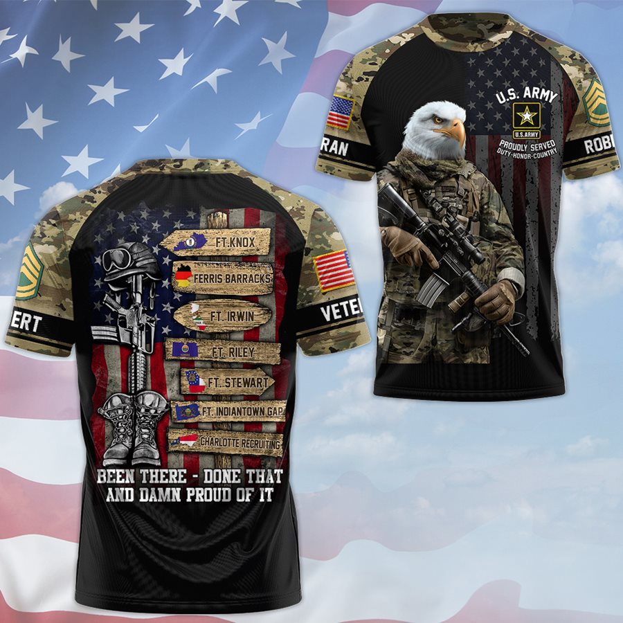 US Veteran World Tour Bald Eagle Soldier Custom Available To All Military Branches Personalized All Over Print Shirt For Veteran H2511 Trna