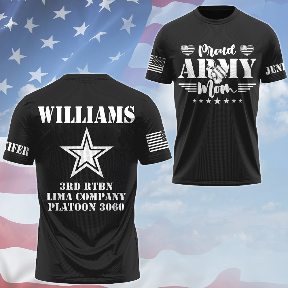 Proud Army Mom Dad Sister Family Members All Over Print Shirt Custom Recruit Training Unit Designation Shirt For Proud Military Family Graduate Shirt H2511