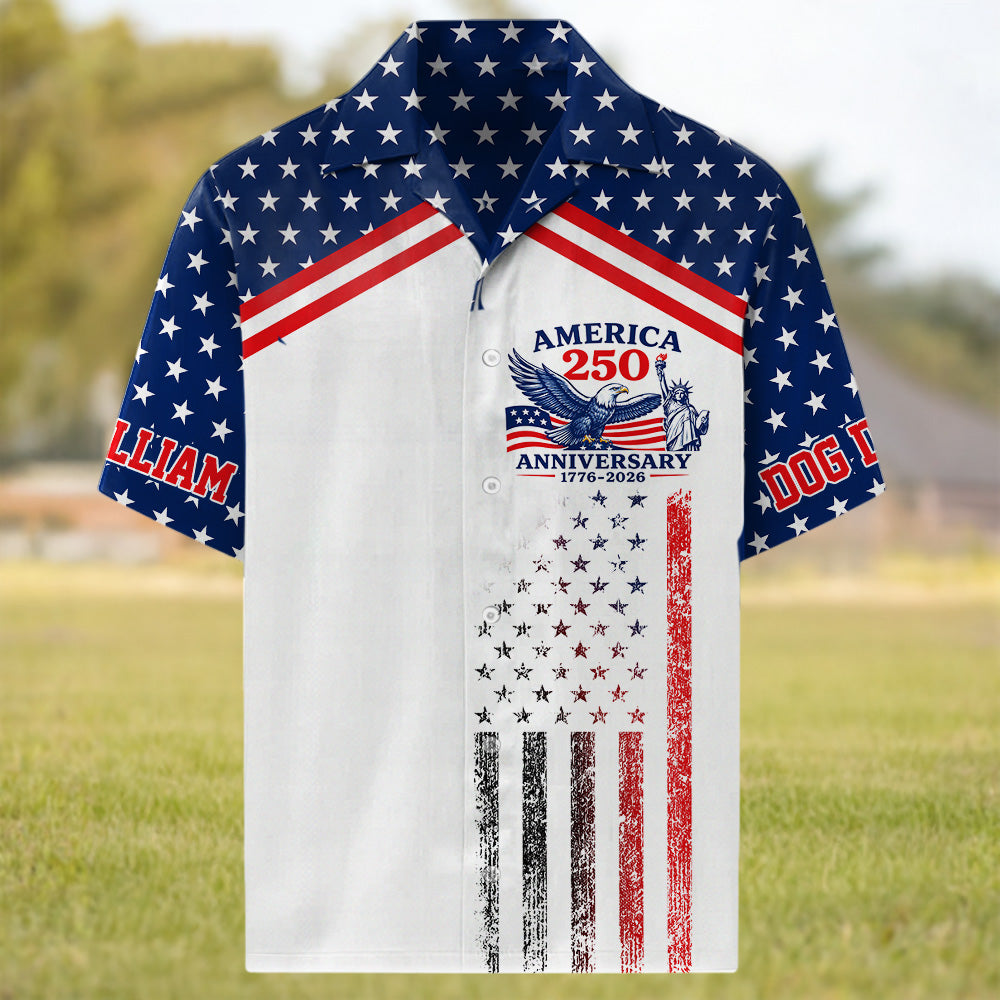 This Human Belongs To, Custom Photo Dog Short Sleeve Silk Shirt, Celebrate America 250th Anniversary Shirt, Gift For Dog Lover T1807 T24