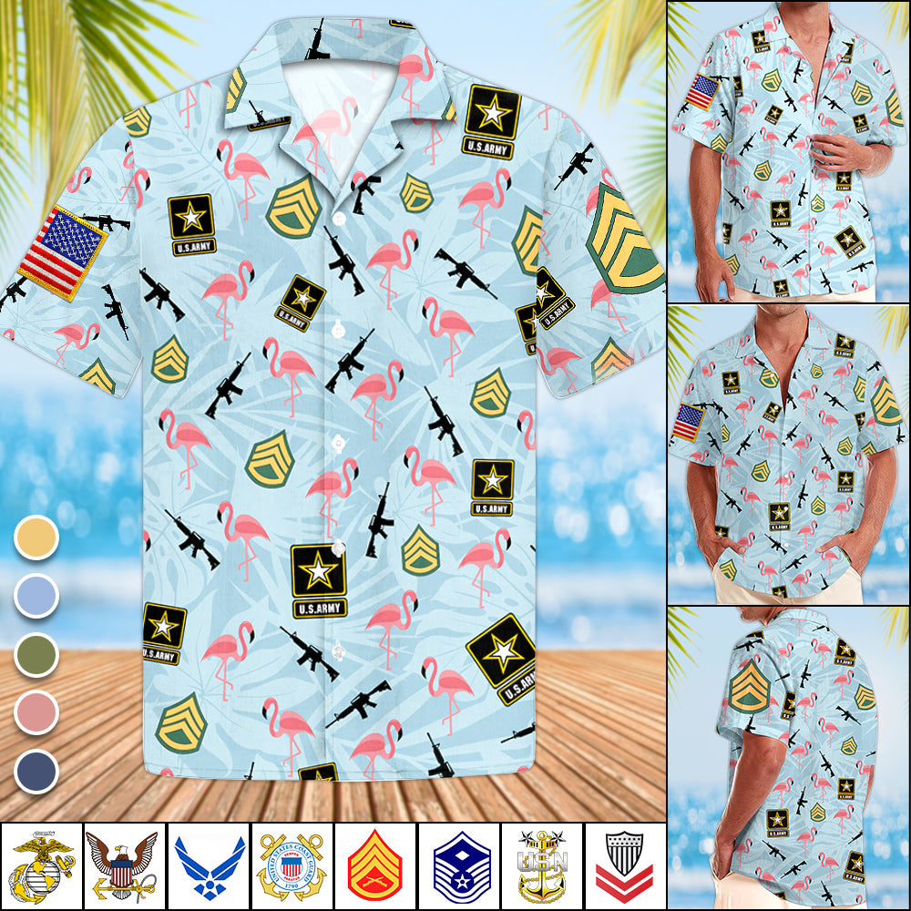 Veteran Army Military Armed Flamingos Hawaiian Shirt Gift For Veteran Vacation Beach Shirt H2511 Trna