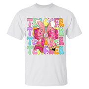 Teacher Easter Bunny Shirt Brushstroke Easter Hoppy Pencil Bow Teacher Life Shirt Custom Grade Level Teacher H2511 Nv01