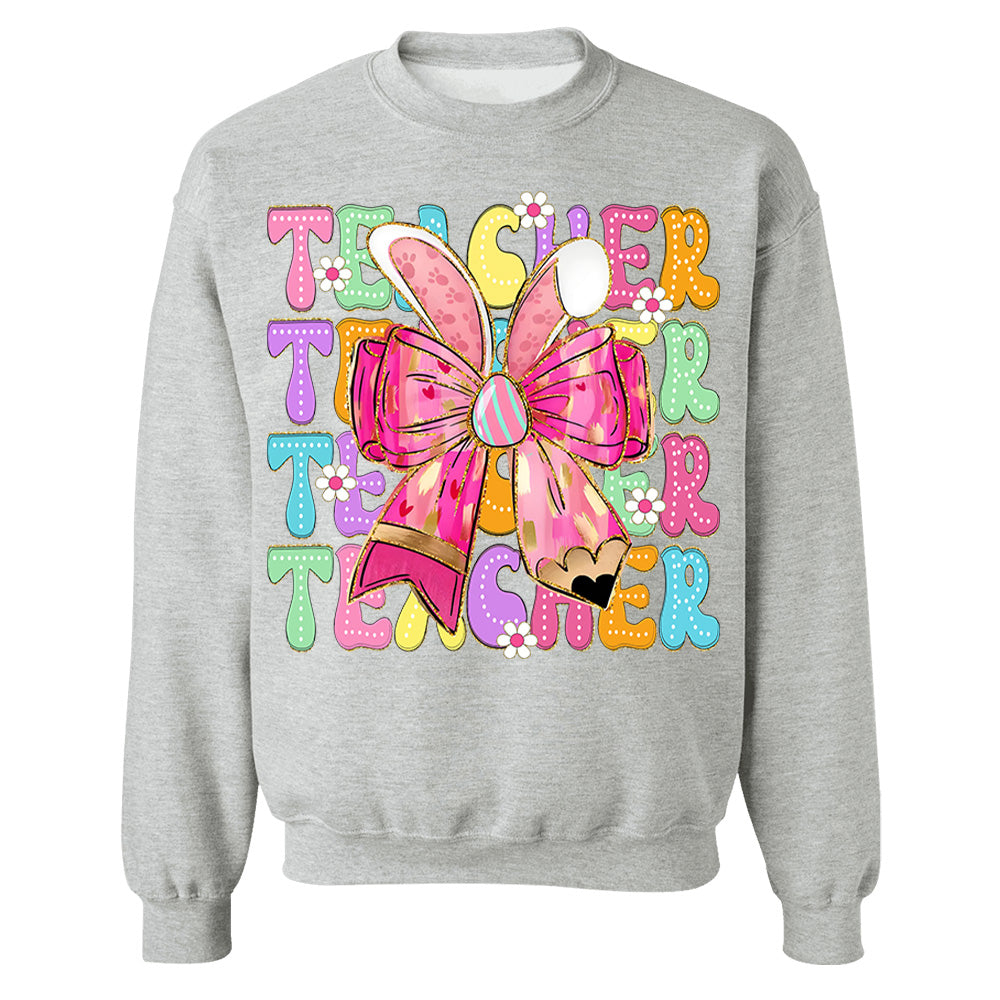 Teacher Easter Bunny Shirt Brushstroke Easter Hoppy Pencil Bow Teacher Life Shirt Custom Grade Level Teacher H2511 Nv01