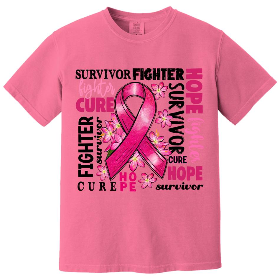 Survivor Fighter Hope Cure Breast Cancer Ribbon Shirt H2511 Trna