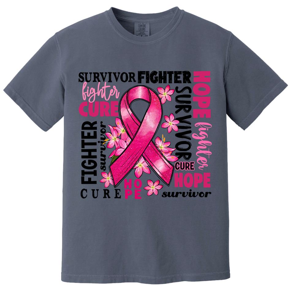 Survivor Fighter Hope Cure Breast Cancer Ribbon Shirt H2511 Trna