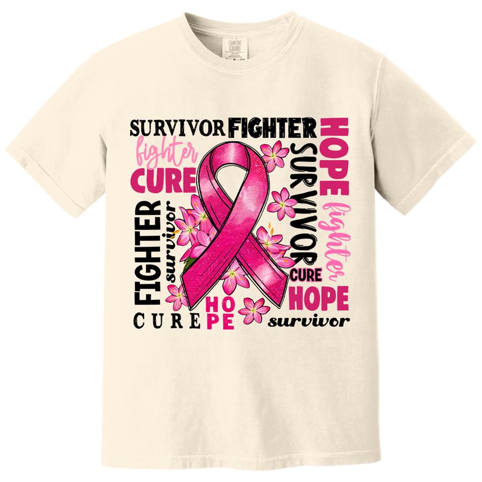 Survivor Fighter Hope Cure Breast Cancer Ribbon Shirt H2511 Trna
