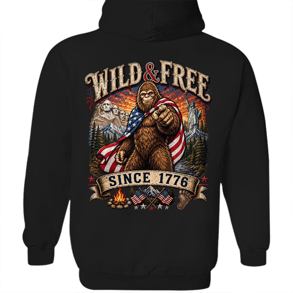 Custom Wild & Free Since 1776 Bigfoot Patriotic T-Shirt