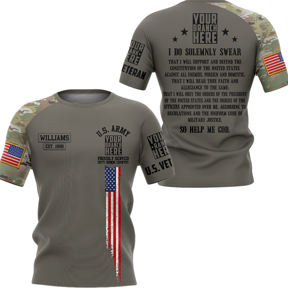 US Veteran Custom All Branches Of Services Oath Of Enlistment All Over Print Shirt For Veteran H2511