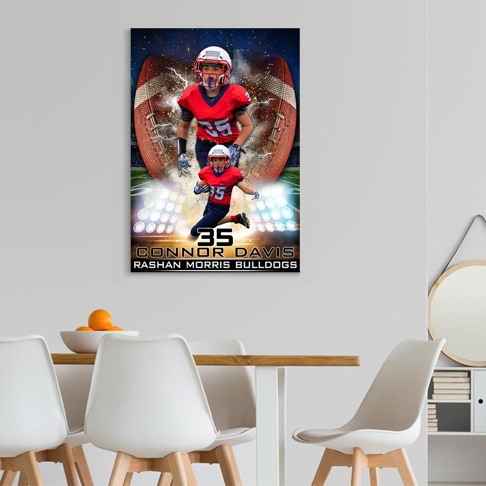 Personalized Name Number School Name Team Name American Football Player Poster Canvas For Football Lover Football Son Mom H2511