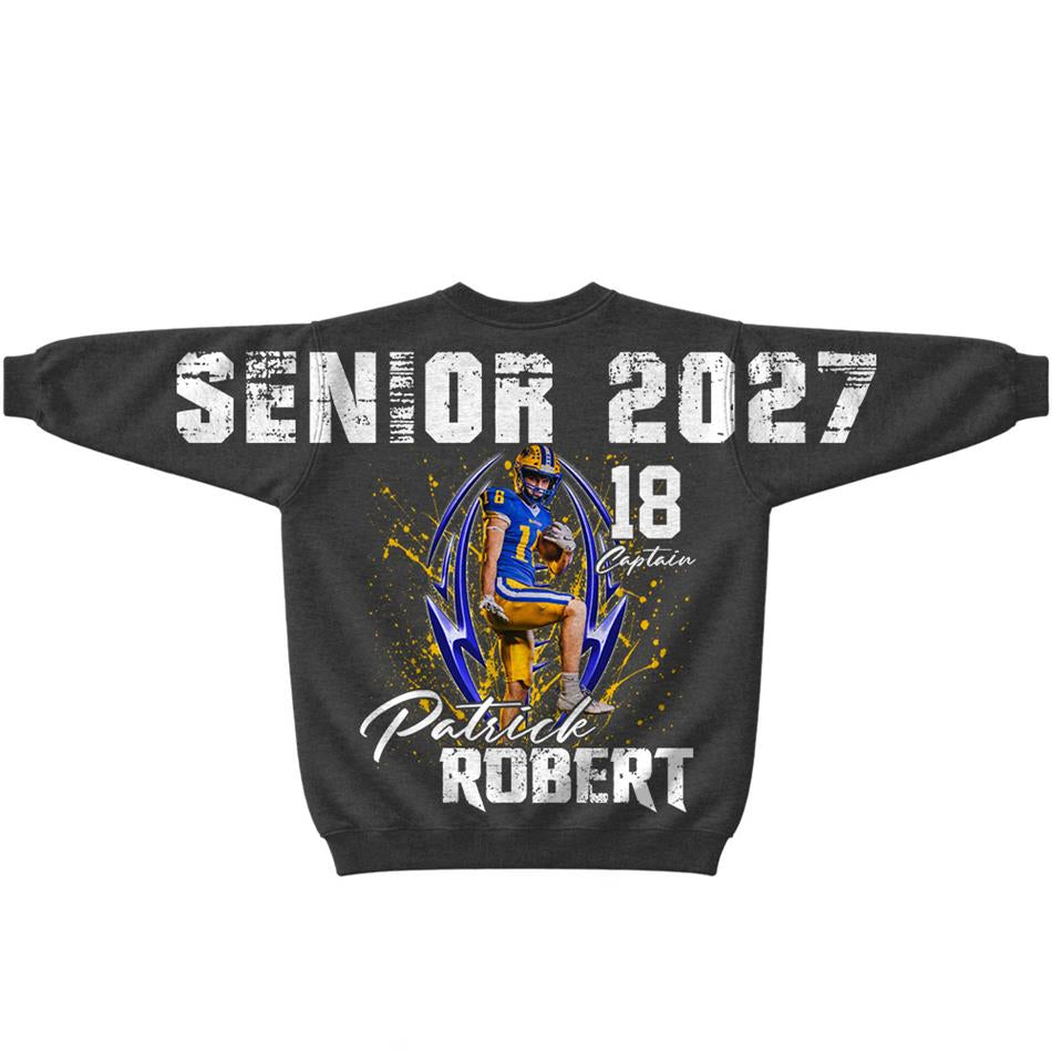 Custom Photo Senior Football Sleeve Print Sweater Hoodie For Mom Dad Family Gameday Shirt H2511 Trna