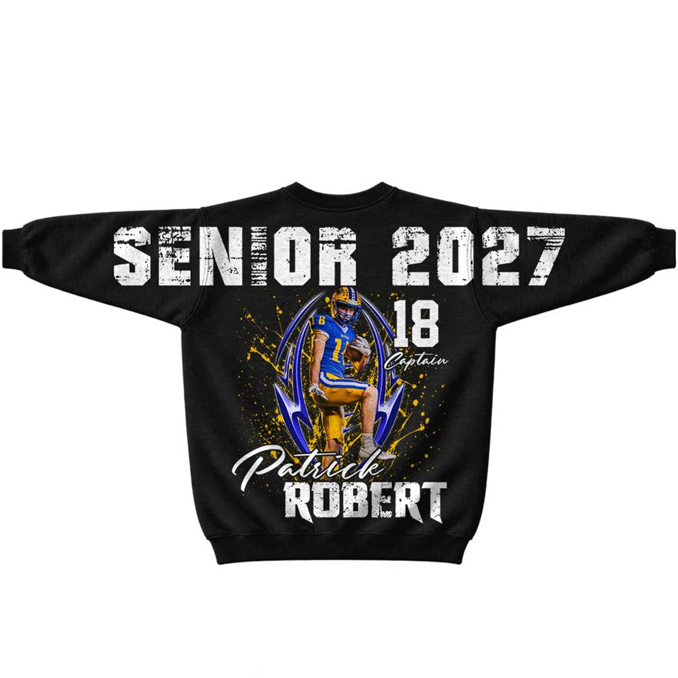 Custom Photo Senior Football Sleeve Print Sweater Hoodie For Mom Dad Family Gameday Shirt H2511 Trna