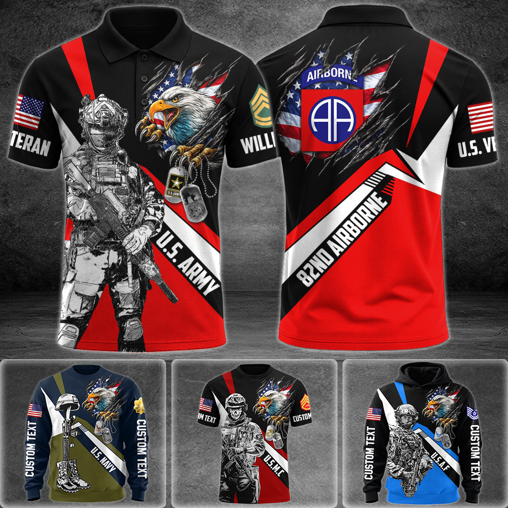 Bald Eagle Ripped Flag All Over Print Shirt Polo Custom Division Rank Shirt For Proud Soldier Veteran Patriot Shirt H2511 Trna