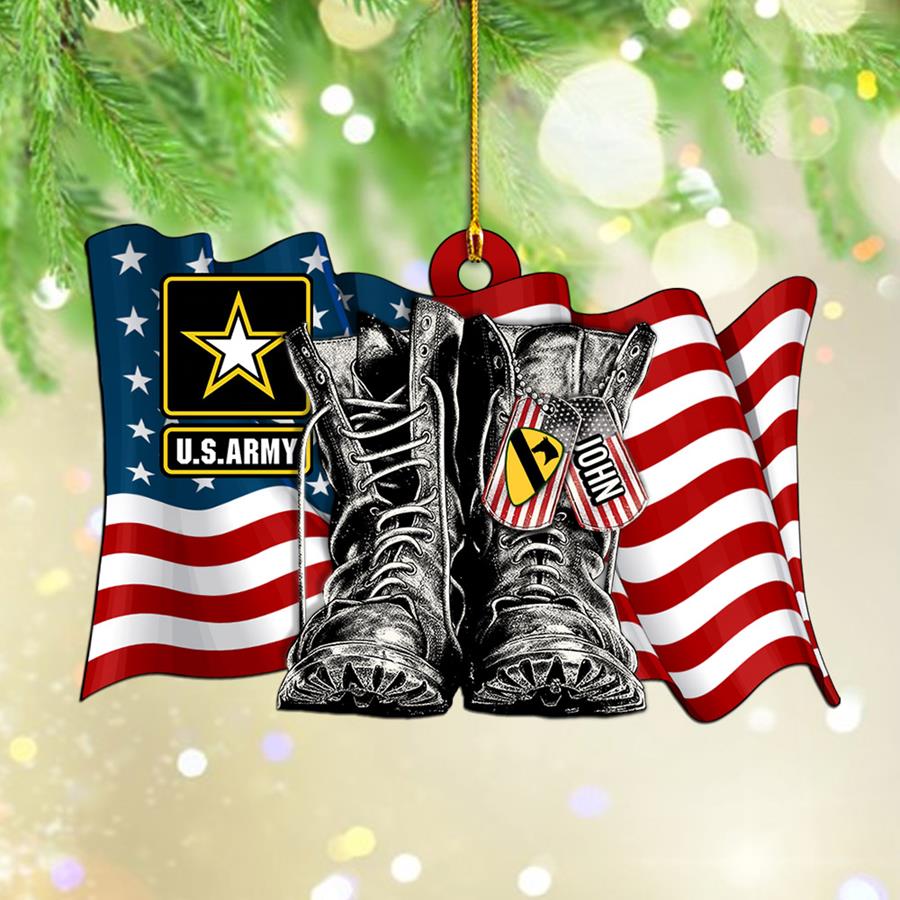 Personalized Acrylic Ornament With Name & Military Branch Flag Combat Boots Xmas Gift For Military Family Member H2511 Trna