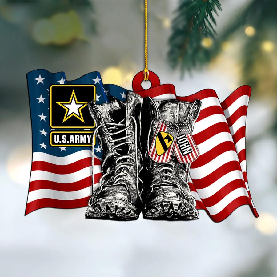 Personalized Acrylic Ornament With Name & Military Branch Flag Combat Boots Xmas Gift For Military Family Member H2511 Trna