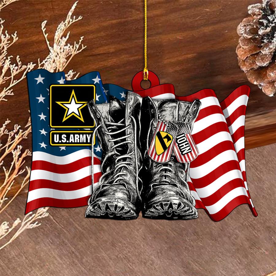 Personalized Acrylic Ornament With Name & Military Branch Flag Combat Boots Xmas Gift For Military Family Member H2511 Trna