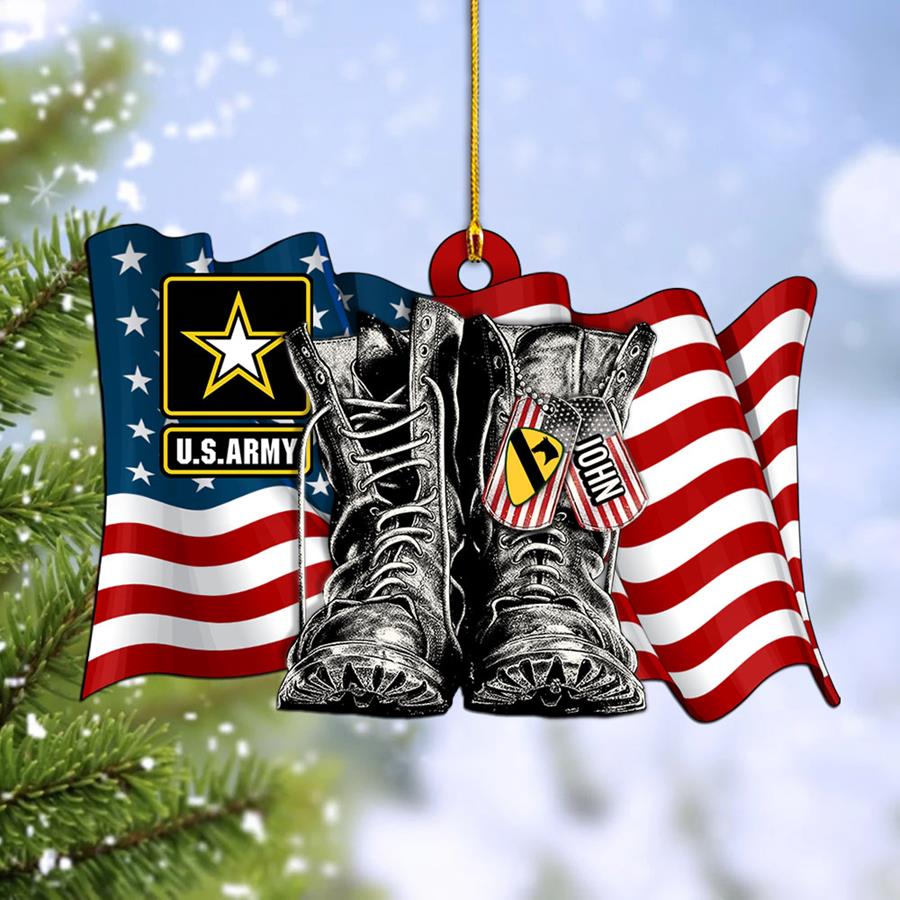 Personalized Acrylic Ornament With Name & Military Branch Flag Combat Boots Xmas Gift For Military Family Member H2511 Trna