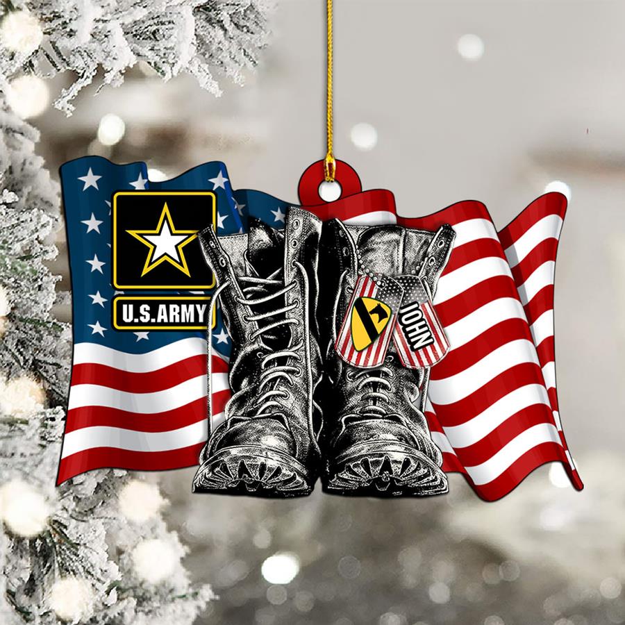 Personalized Acrylic Ornament With Name & Military Branch Flag Combat Boots Xmas Gift For Military Family Member H2511 Trna