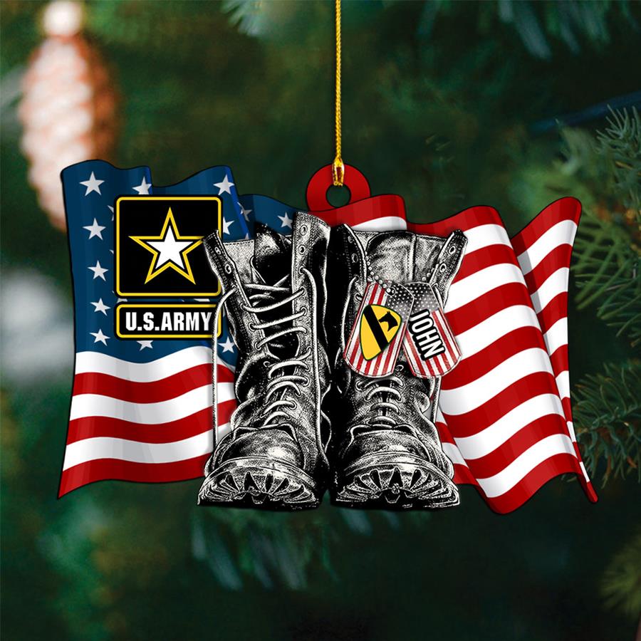 Personalized Acrylic Ornament With Name & Military Branch Flag Combat Boots Xmas Gift For Military Family Member H2511 Trna