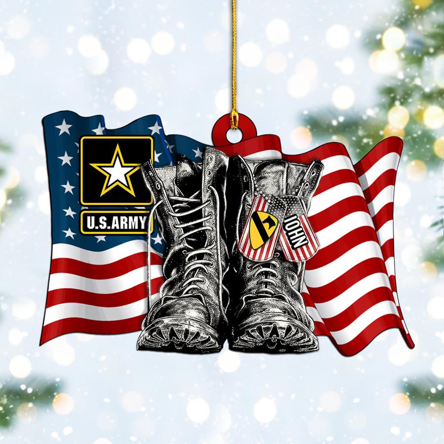 Personalized Acrylic Ornament With Name & Military Branch Flag Combat Boots Xmas Gift For Military Family Member H2511 Trna
