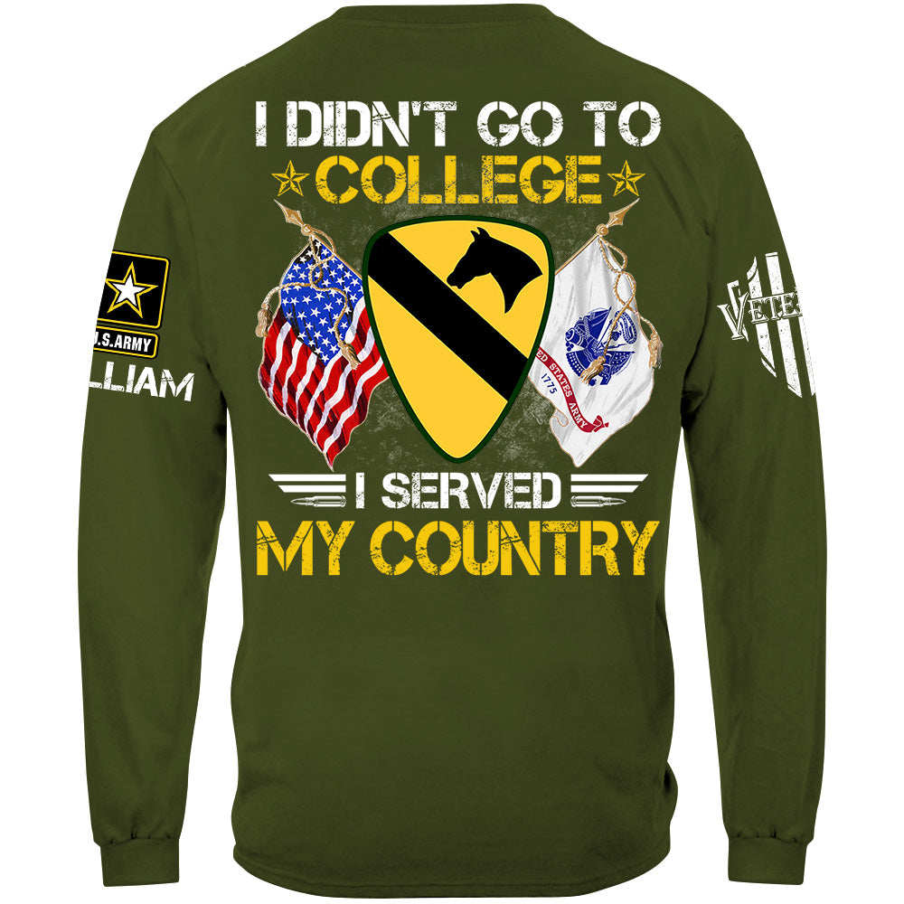 I Didn't Go To College I Served My Country Custom Division Shirt For Veteran H2511