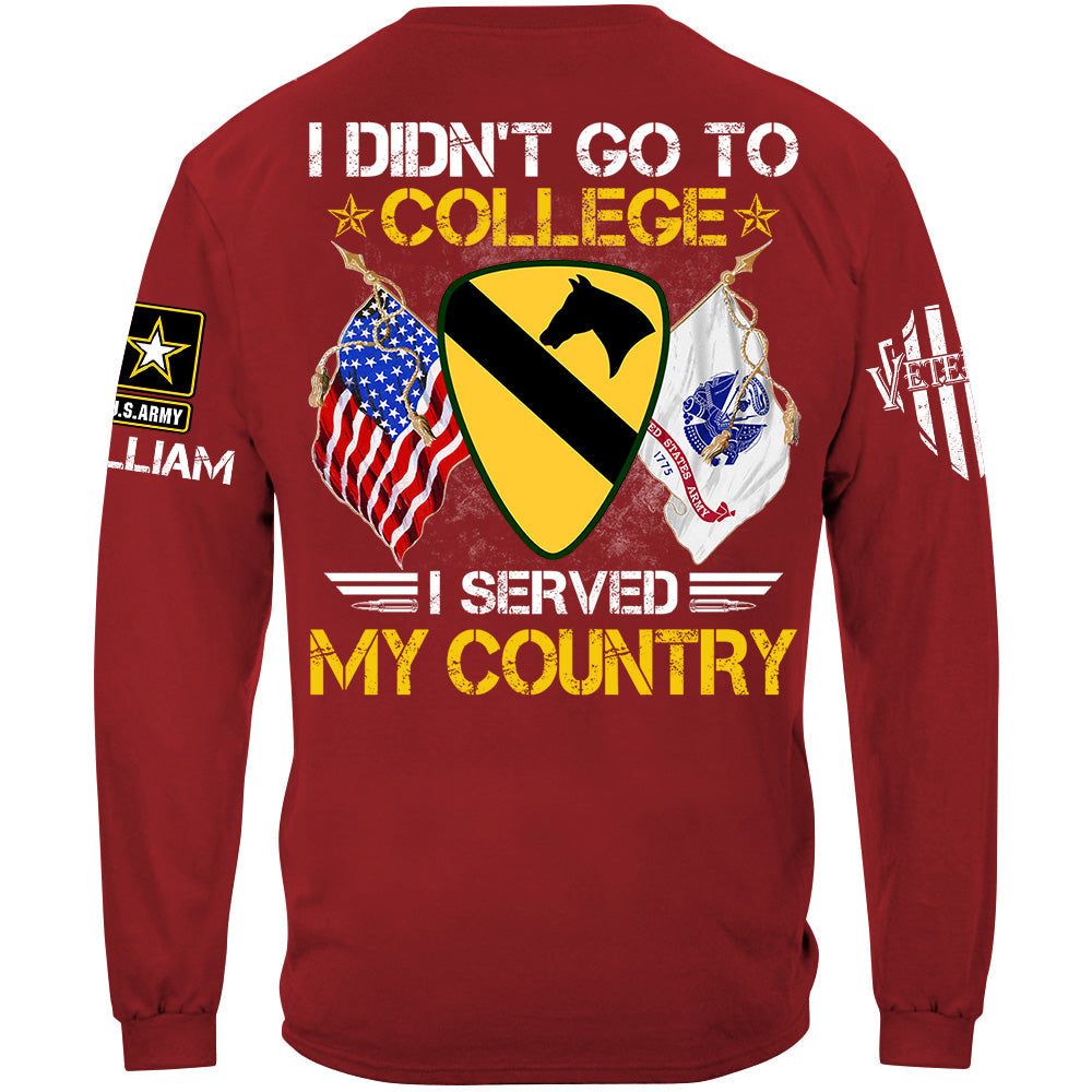 I Didn't Go To College I Served My Country Custom Division Shirt For Veteran H2511