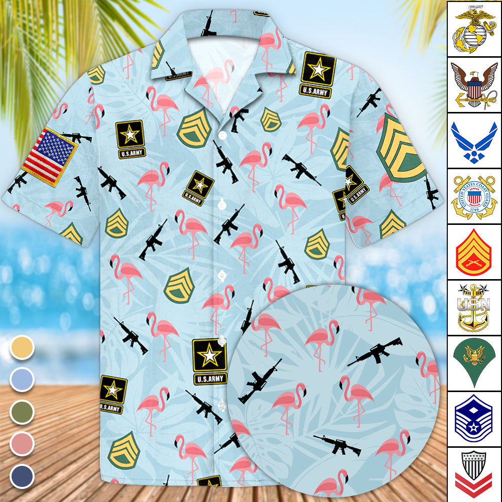 Veteran Army Military Armed Flamingos Hawaiian Shirt Gift For Veteran Vacation Beach Shirt H2511 Trna