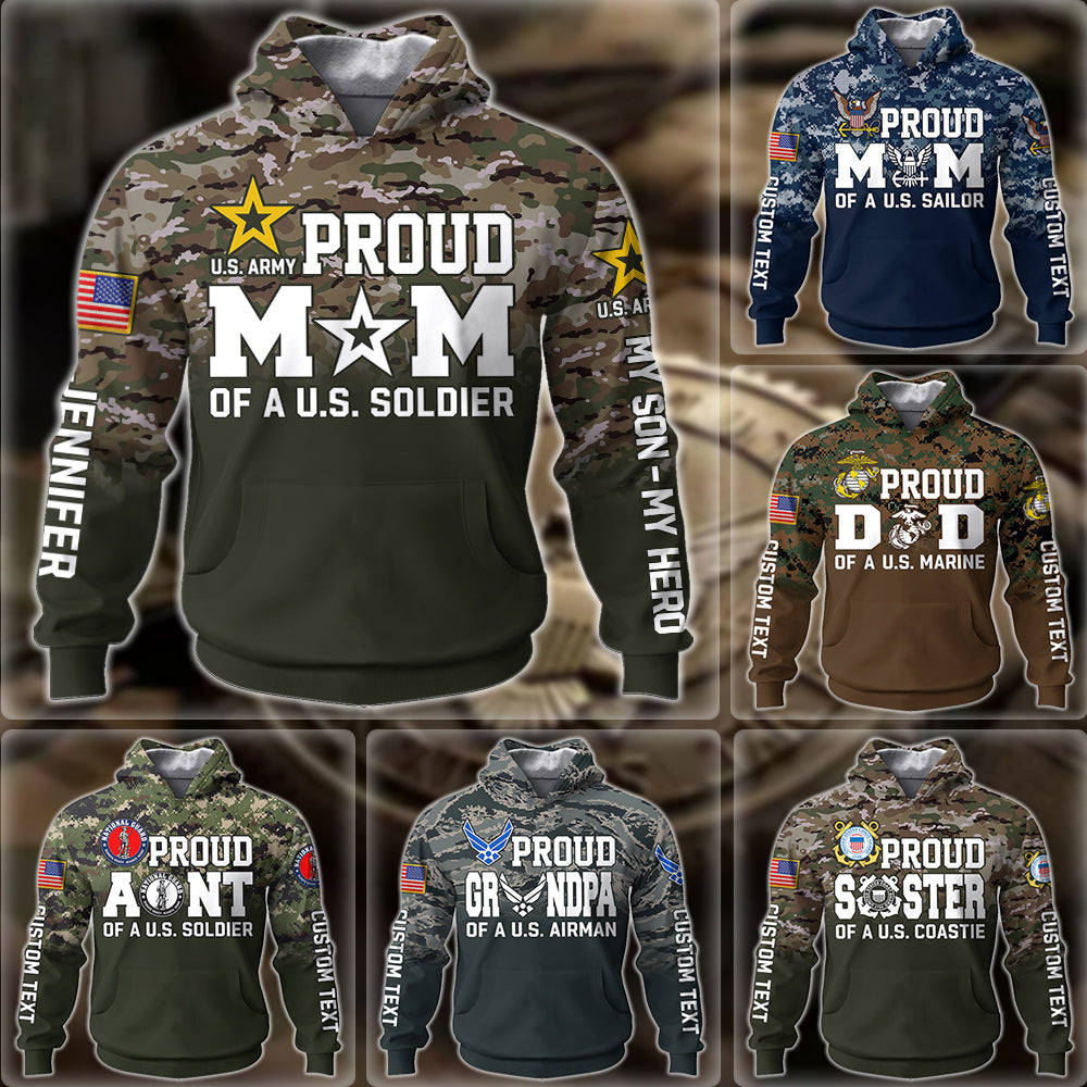 Proud Mom Of A US Soldier Custom Camouflage All Over Print Shirt Hoodie Gift For US Military Mom Dad Graduation Day Proud Shirt H2511 Trna