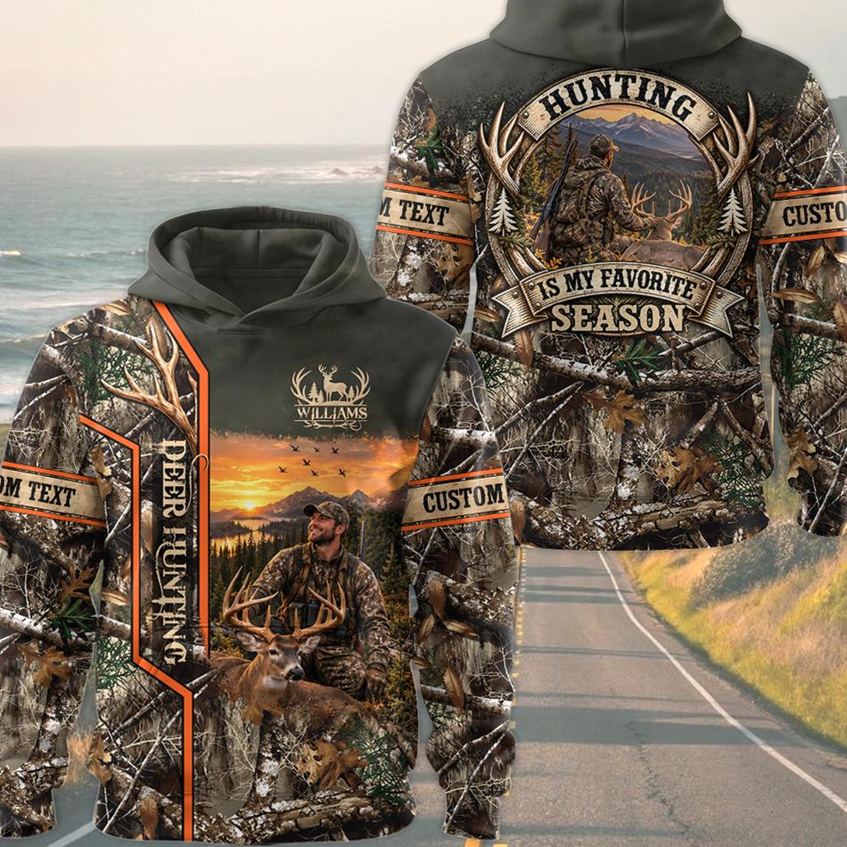 Personalized Hunting Shirt, Hunting Is My Favorite Season All Over Print Shirt Custom Photo Shirt, Camo Hunting Gift for Men H2511 Trna