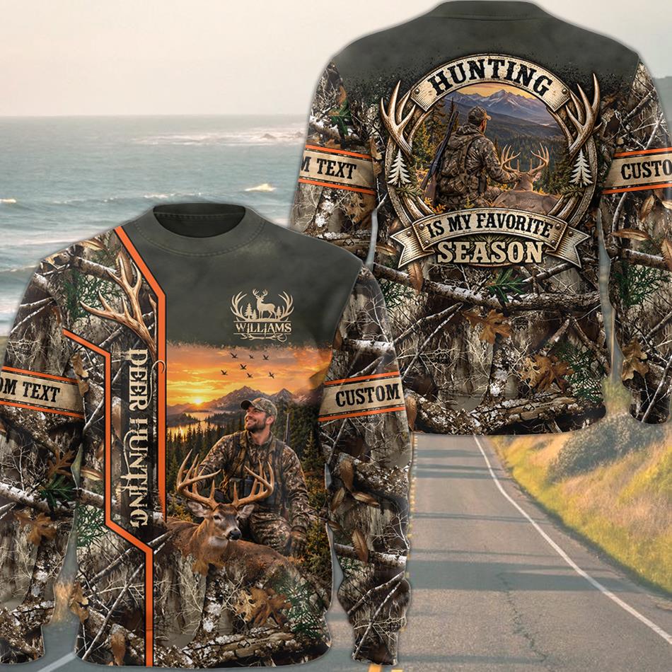 Personalized Hunting Shirt, Hunting Is My Favorite Season All Over Print Shirt Custom Photo Shirt, Camo Hunting Gift for Men H2511 Trna