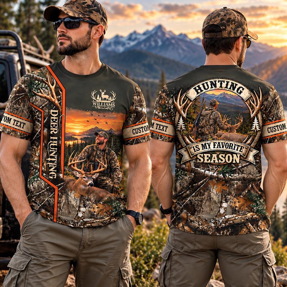 Personalized Hunting Shirt, Hunting Is My Favorite Season All Over Print Shirt Custom Photo Shirt, Camo Hunting Gift for Men H2511 Trna