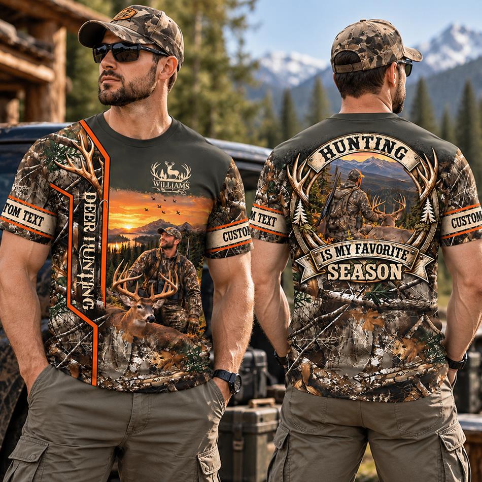 Personalized Hunting Shirt, Hunting Is My Favorite Season All Over Print Shirt Custom Photo Shirt, Camo Hunting Gift for Men H2511 Trna
