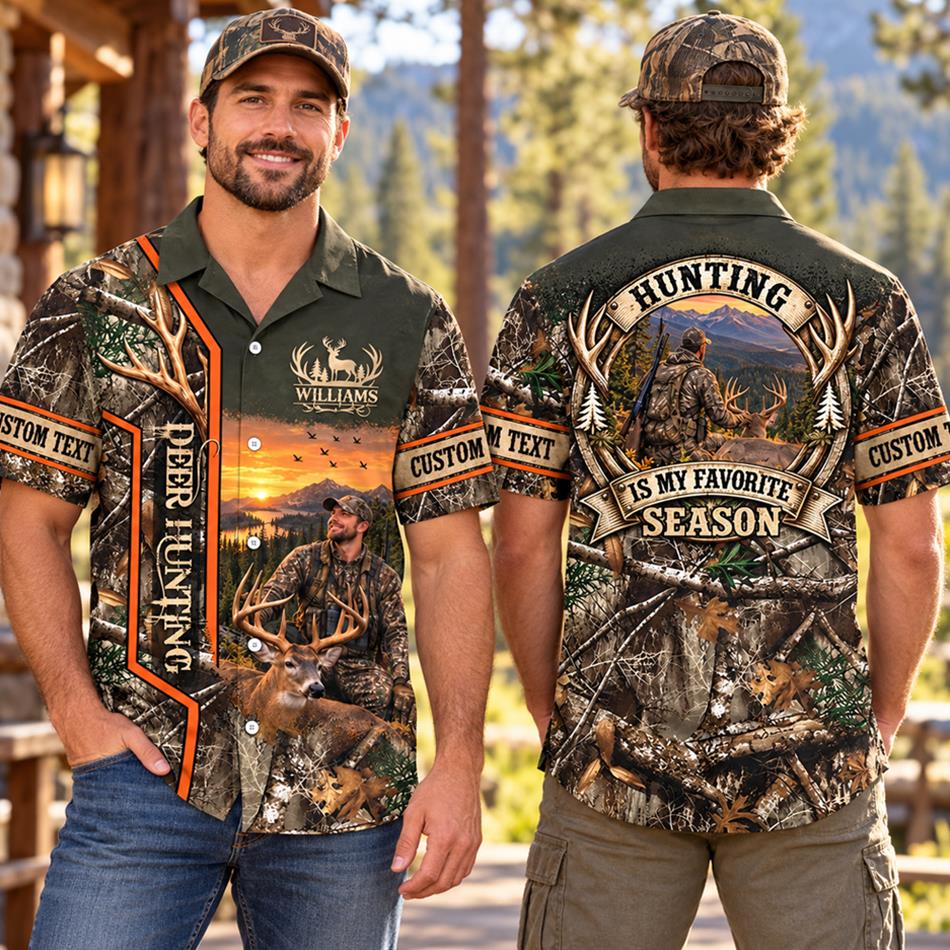 Personalized Hunting Shirt, Hunting Is My Favorite Season All Over Print Shirt Custom Photo Shirt, Camo Hunting Gift for Men H2511 Trna