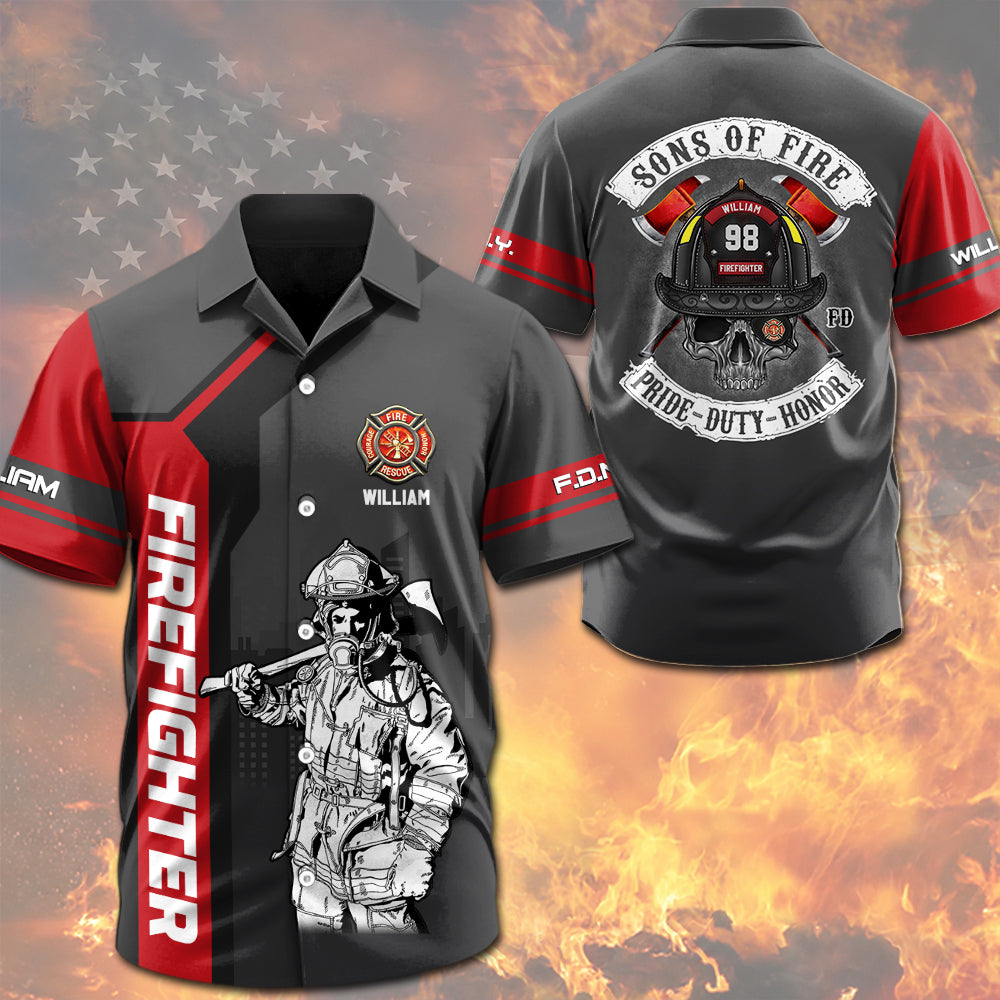 Sons Of Fire Pride Duty Honor - Personalized Hawaiian Shirt - Gift For Fireman Firefighter T1807 TH23