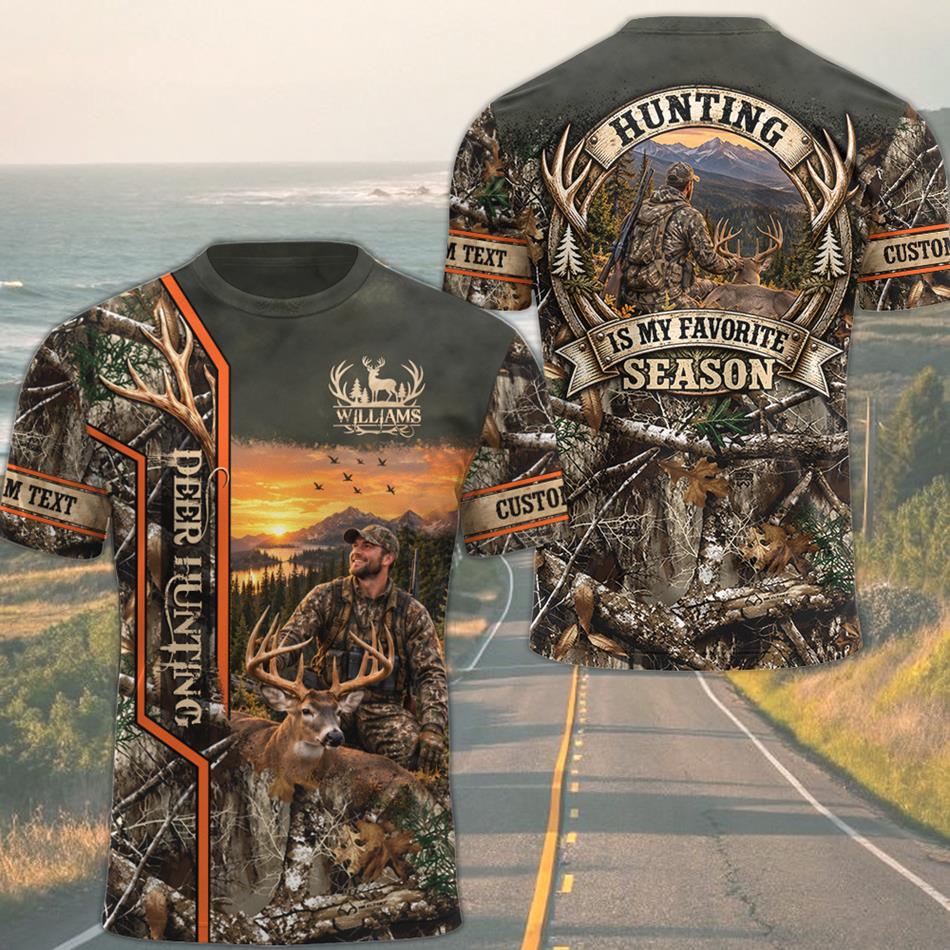 Personalized Hunting Shirt, Hunting Is My Favorite Season All Over Print Shirt Custom Photo Shirt, Camo Hunting Gift for Men H2511 Trna