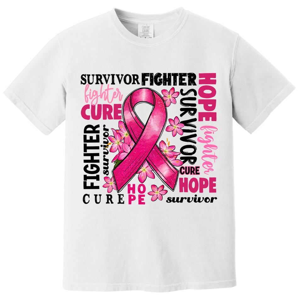 Survivor Fighter Hope Cure Breast Cancer Ribbon Shirt H2511 Trna