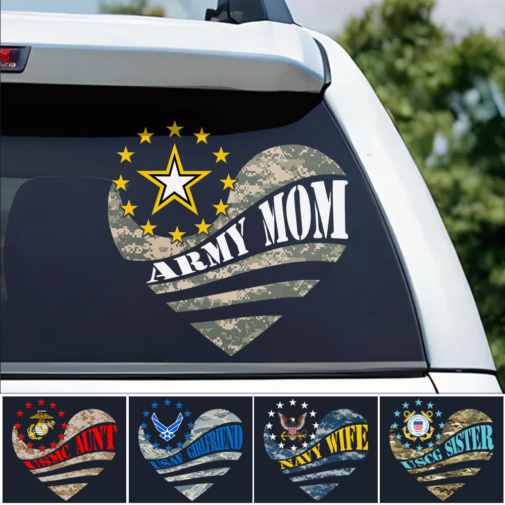 Proud Army Mom Camouflage Heart Custom Car Decal For Military Family Mom Dad Proud Car Sticker H2511 Trna