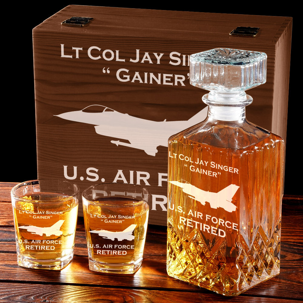Personalized Military Vehicles Whiskey Decanter Set Gift For Military Veteran Dad Grandpa H2511