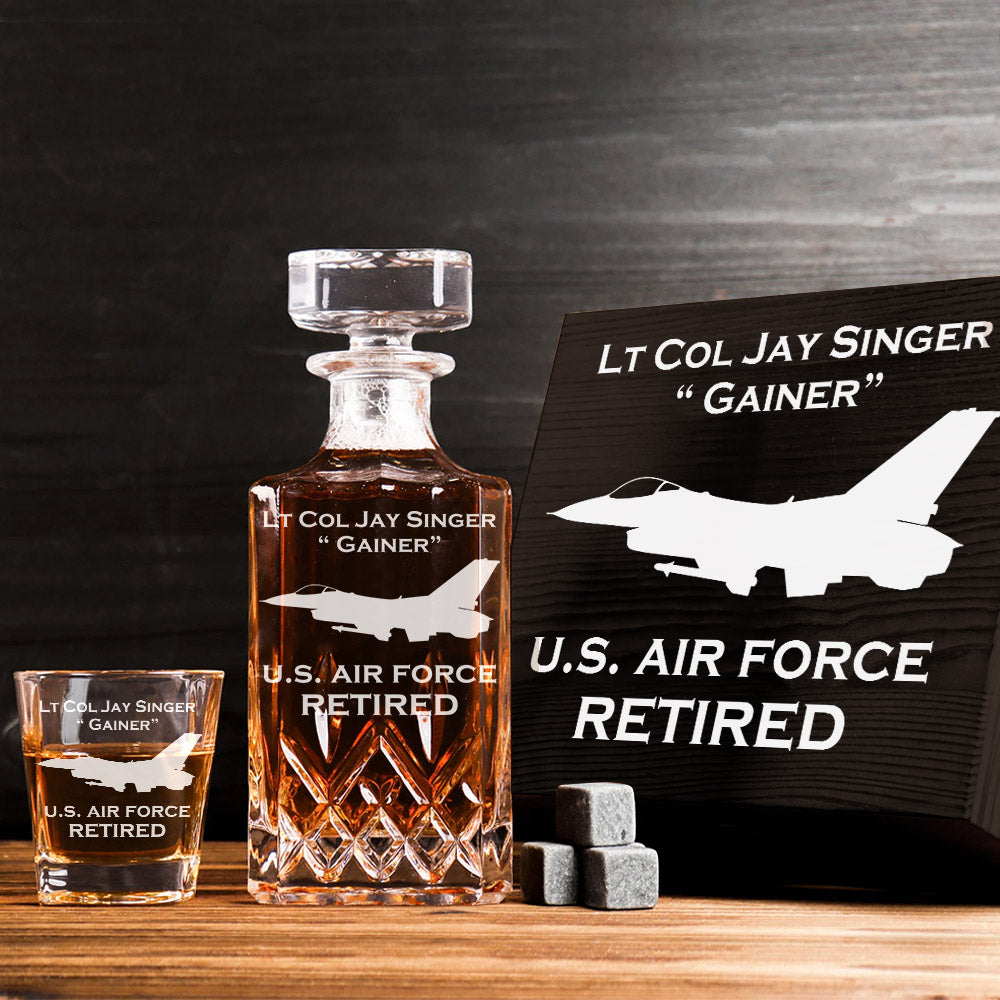 Personalized Military Vehicles Whiskey Decanter Set Gift For Military Veteran Dad Grandpa H2511
