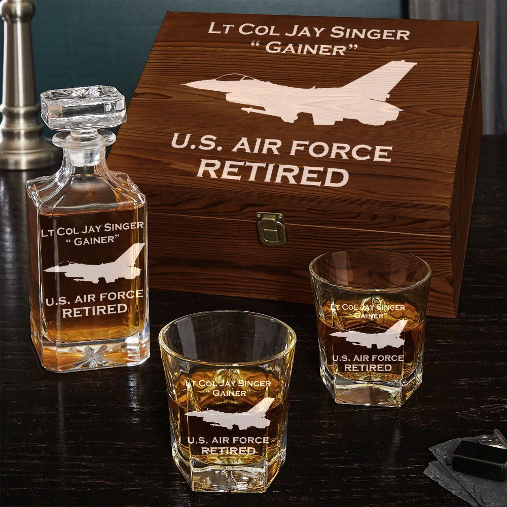 Personalized Military Vehicles Whiskey Decanter Set Gift For Military Veteran Dad Grandpa H2511