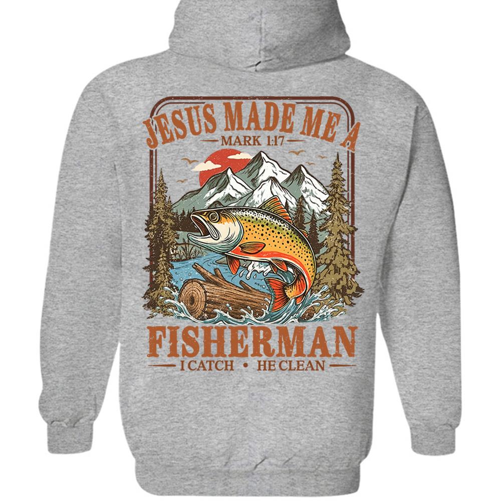 Jesus Made Me A Fisherman T-Shirt – Mark 1:17 Christian Fishing Shirt Hv01