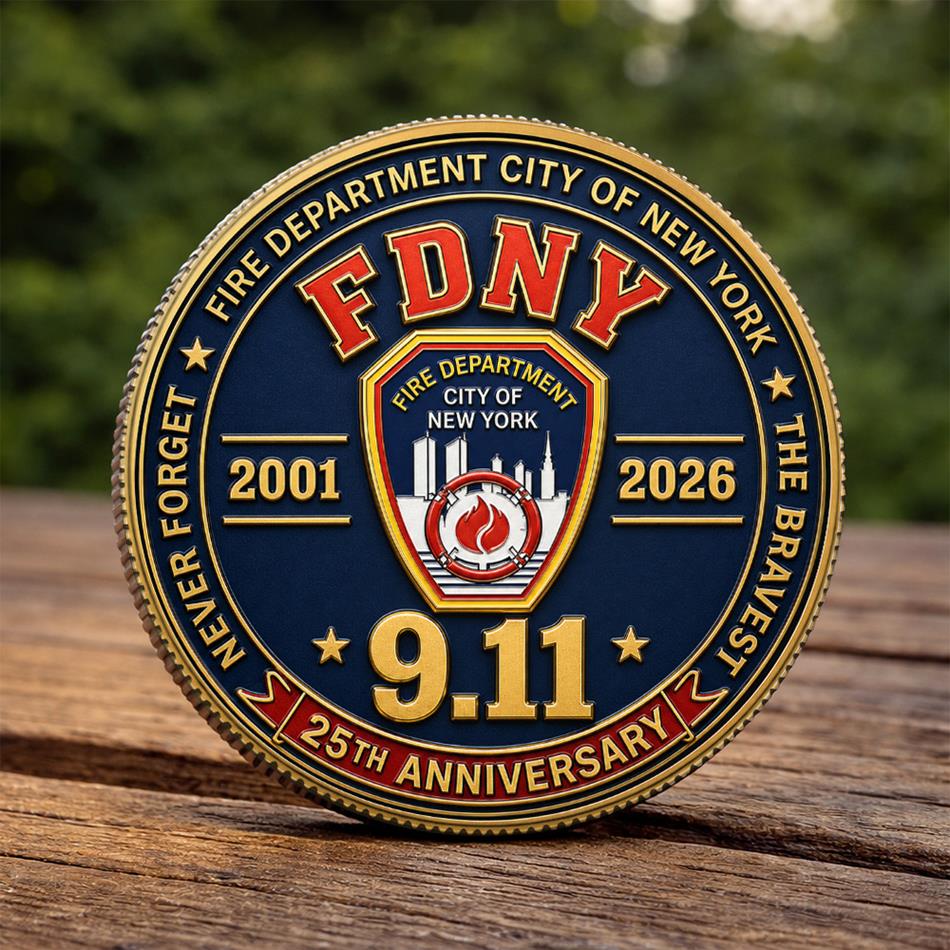 FDNY Never Forget 25 Years Anniversary The Bravest 2001-2026 Coin Gift For Firefighter H2511 Trna