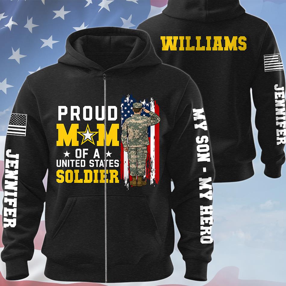 Proud Mom Of A US Soldier Custom All Over Print Shirt Hoodie Gift For Army Mom Dad Wife Military Family Shirt H2511 Trna