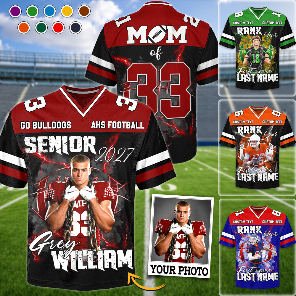  Custom Photo Senior Year Football Jersey Gift For Football Mom Dad Family Game Day Shirt H2511 Trna