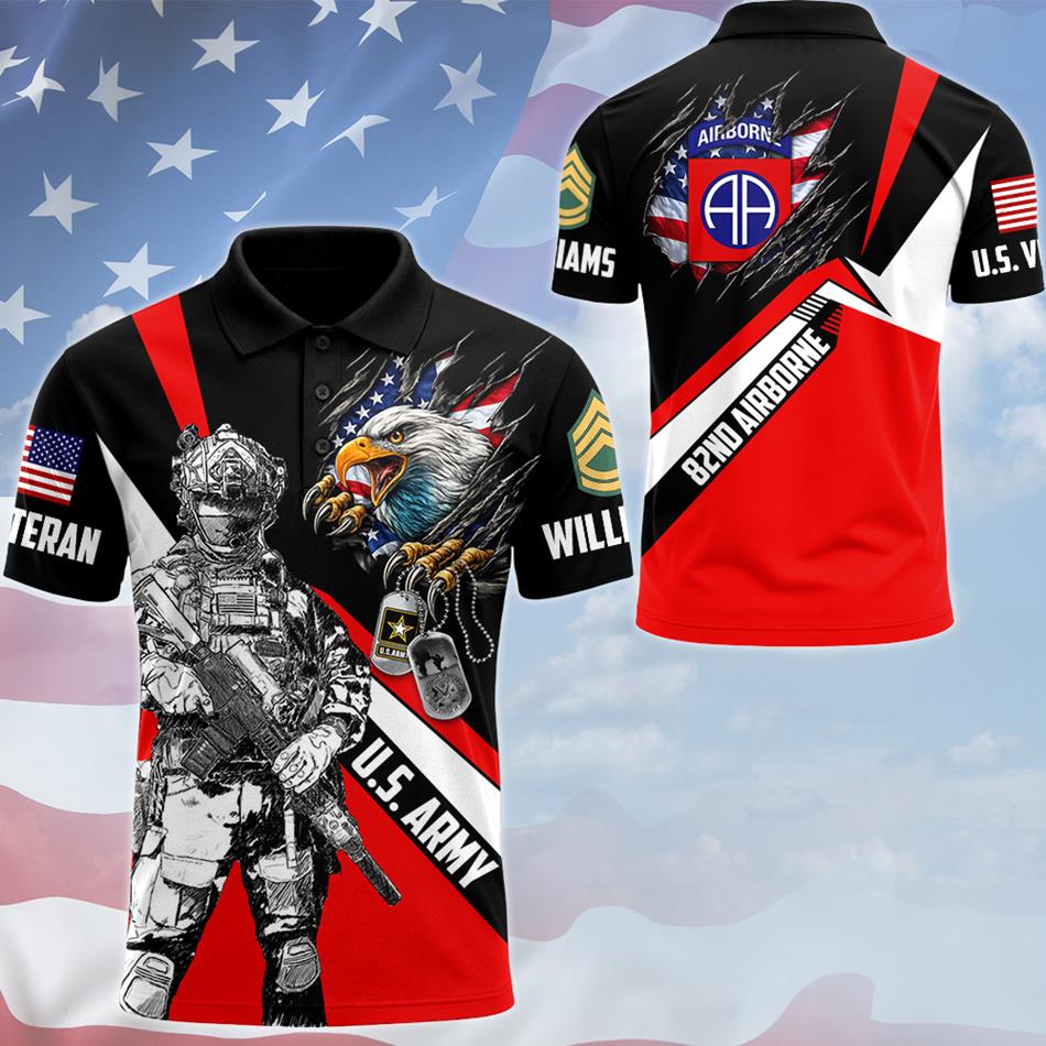 Bald Eagle Ripped Flag All Over Print Shirt Polo Custom Division Rank Shirt For Proud Soldier Veteran Patriot Shirt H2511 Trna