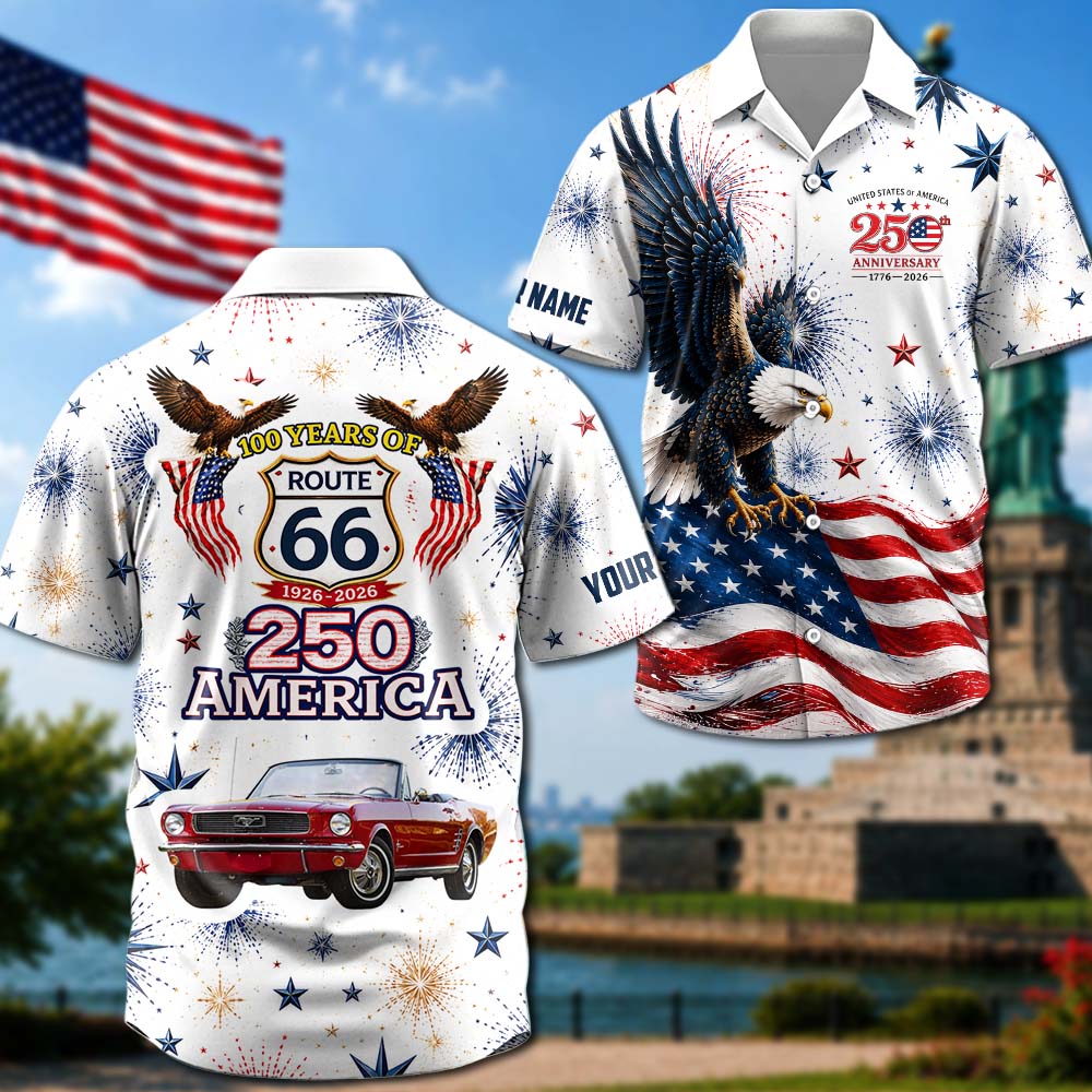 Celebrate 100 Years of Road Route 66 and America 250th Anniversary - Personalized Car Photo Hawaiian Shirt A2110 Pt99