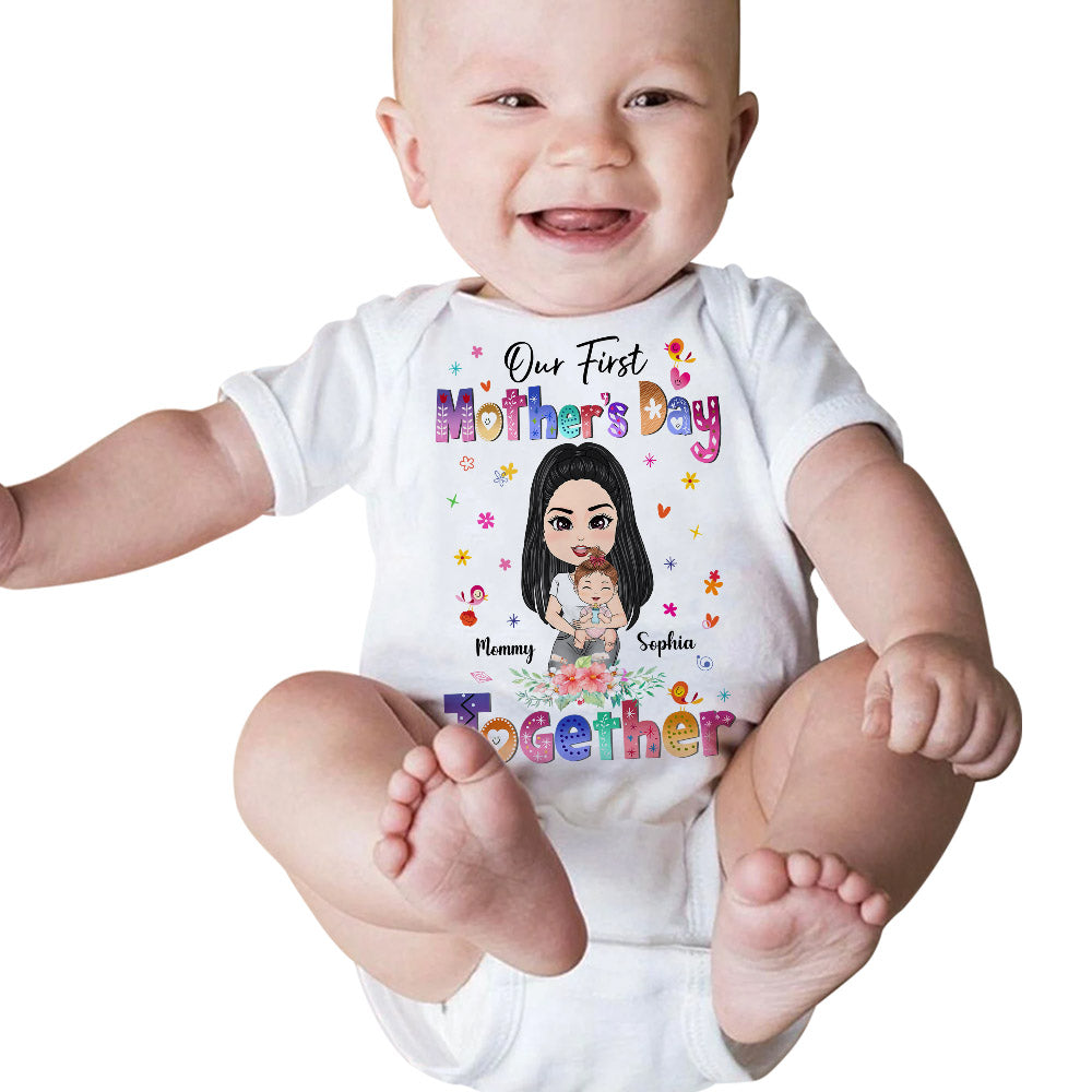 Our First Mother's Day Together Custom Baby Onesie and Shirt For New Mom Mother Day Gift H2511